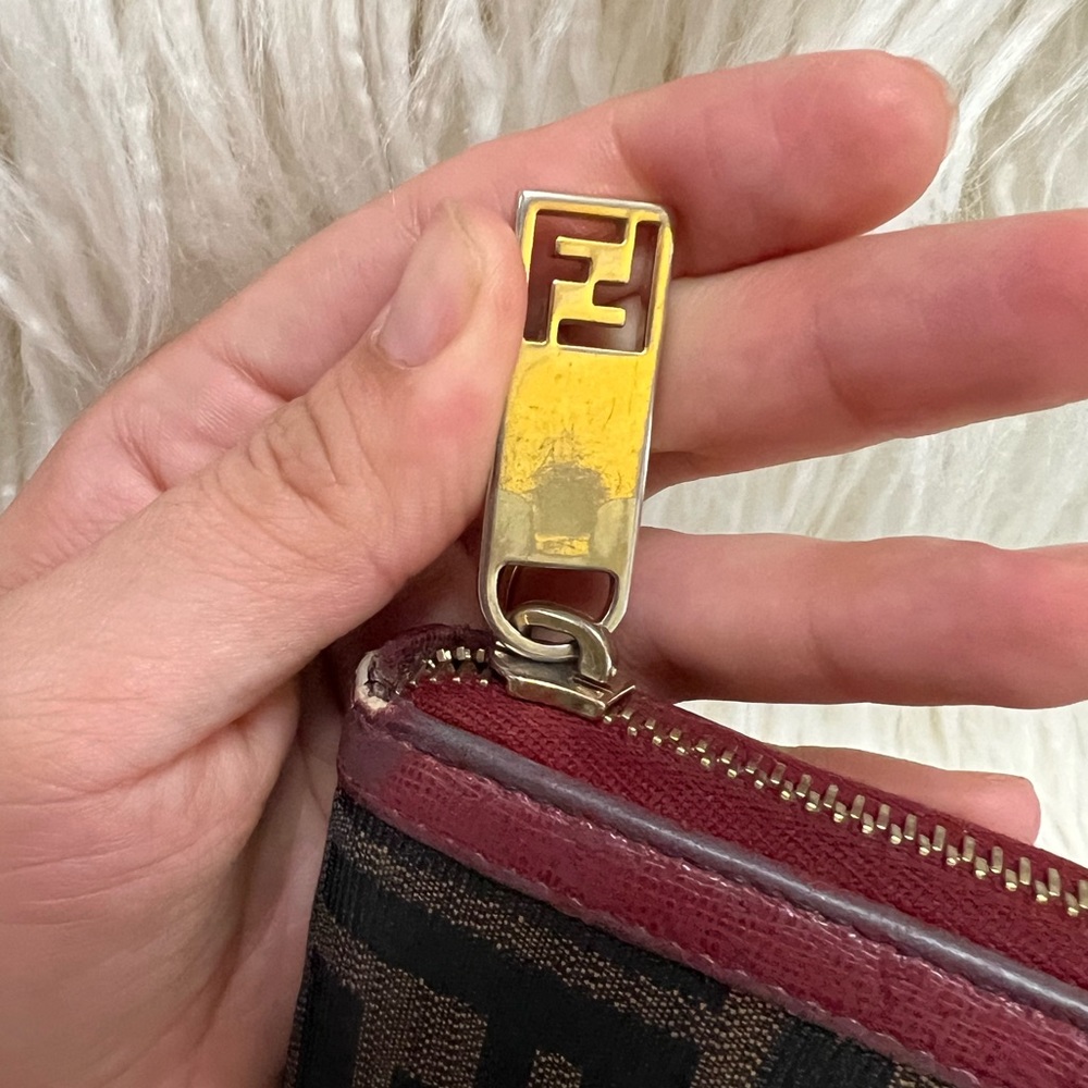 Fendi Burgundy Zucca Canvas Zip Around Wallet W/Coa - Gem